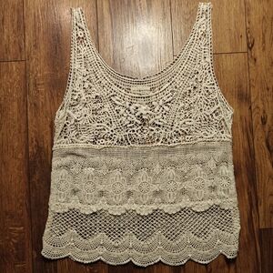 Boho Lace Knit Tank Top Ralph Lauren Women's Large Coastal Cowgirl White Crochet